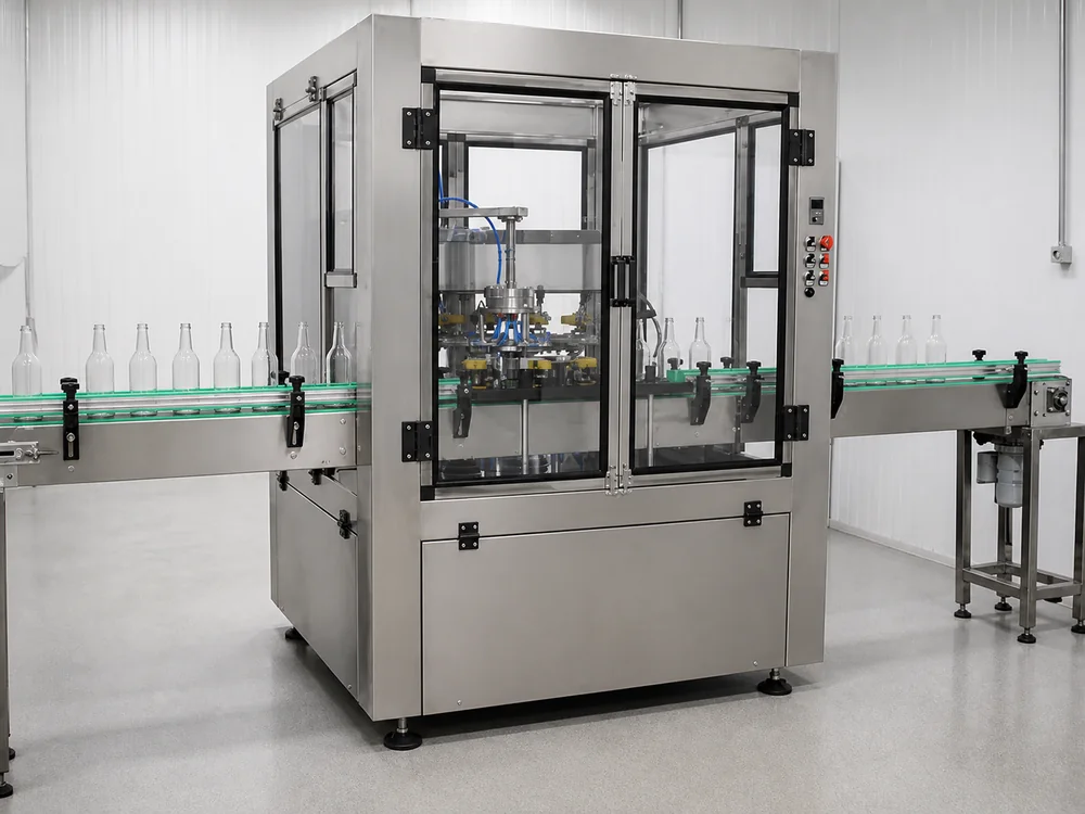 Packaging line equipment operating with bottles
