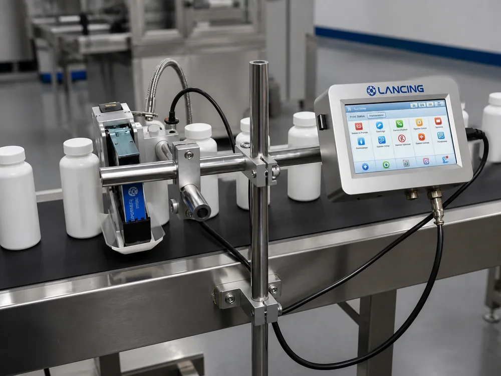 Coding machine marking packaged products