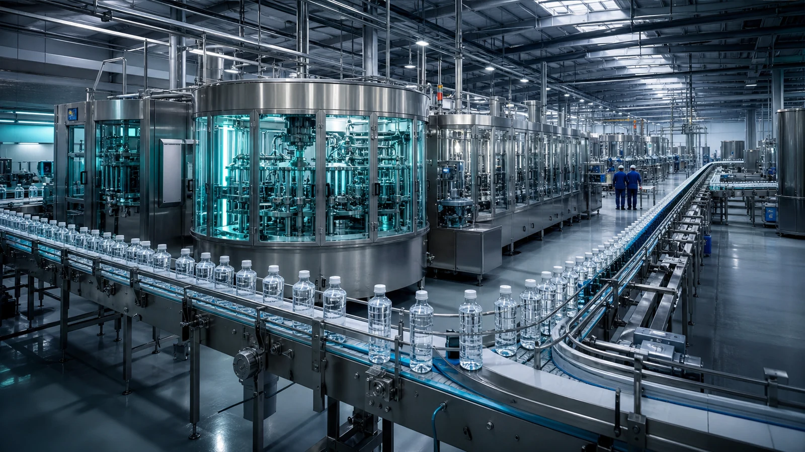 High-output packaging line operating in a production facility