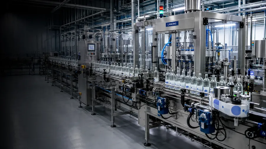 Integrated bottling and packaging line operating in production